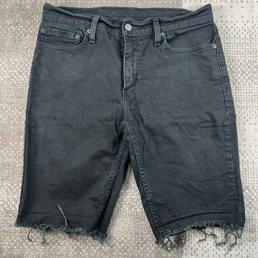 Levis 511 Slim Fit Black Denim Cut Off Shorts Mens W32 Raw Hem Distressed